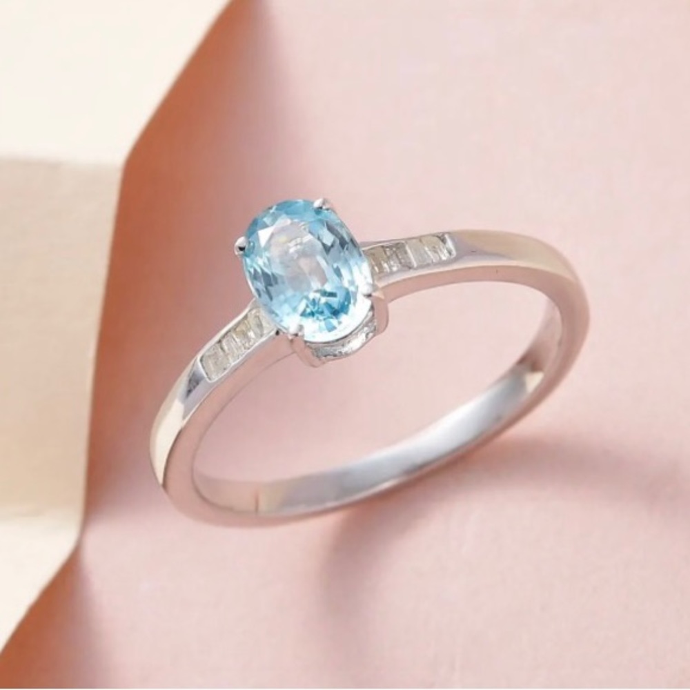 NWT Cambodian Blue Zircon & Diamond Ring in Platinum over .925 Sterling Silver! - Picture 2 of 9